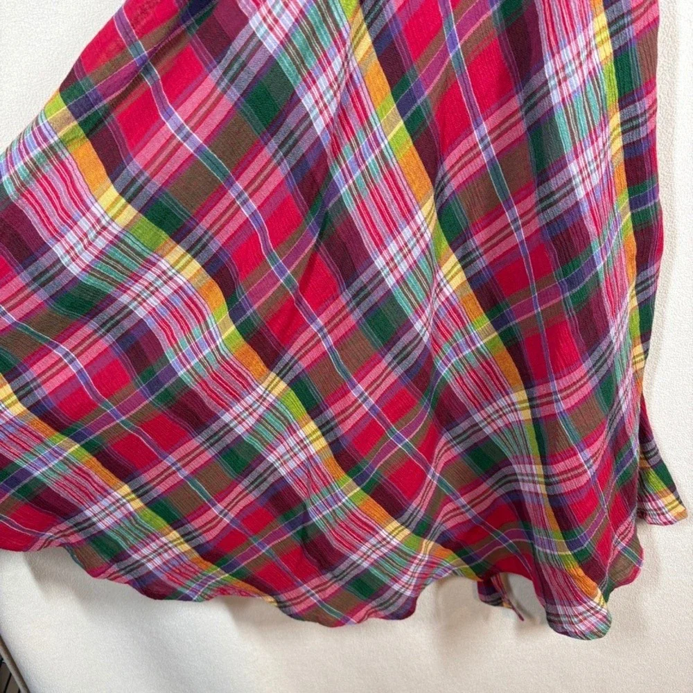Lauren Ralph Lauren Plaid Crinkle Cotton A-Line Dress Sz 10 Preppy Heritage FLAW